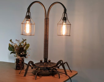 Industrial pipe Crab Steampunk table lamp, industrial decor Vintage table lamp