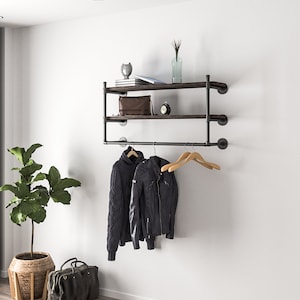 Industrial Wall mounted clothes rail with shelf, Industrial Shelving, Pipe rack  handmade UK