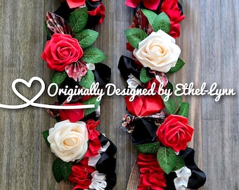 Signature Lei Design Name: Nahoa "Bold and defiant" Graduation/Celebration Origami Rose Ribbon Lei