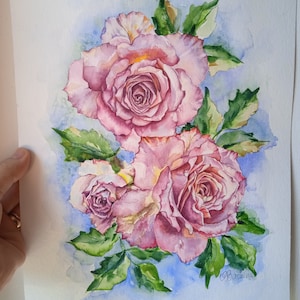 Dipinto originale ad acquarello. Fiori di rose.