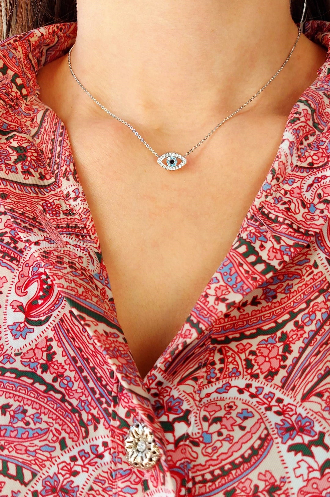 925 Sterling Silver Evil Eye Necklace Protection Necklace Etsy