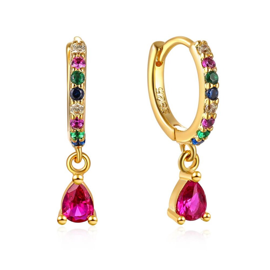 18k Gold Rainbowviolet Earrings CZ Earring Hoops Minimalist Small