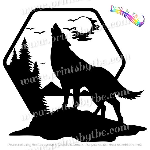 Wolf Scene Decal Wildlife Moon Mountain Forest Night For Cars Tumblers Wall Art Windows Sticker 22 Variations Gift Idea