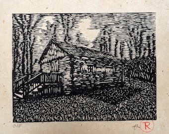 Schoolhouse - Wood engraving print