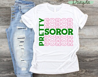 Pretty Soror Pink & Green Stacked Tee