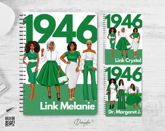 1946 Link Sisterhood In Green & White  | The Original Planner Notebook | Personalized Gift Shop For Her | Doayda