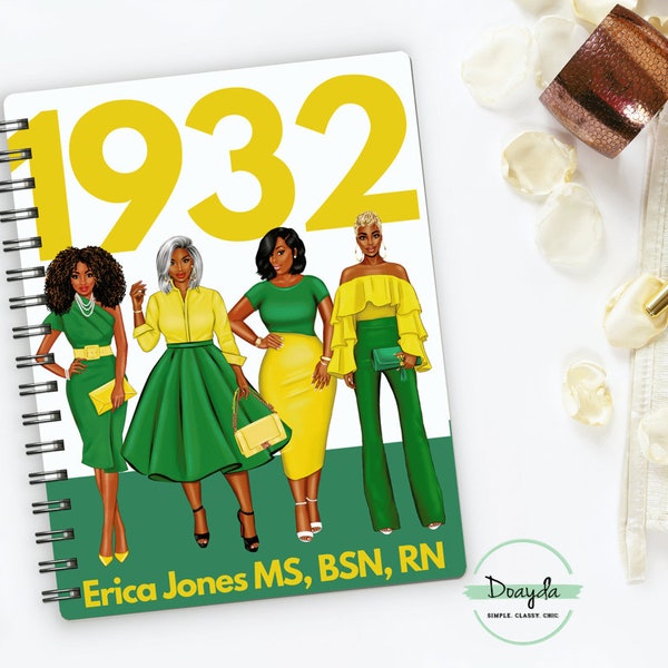 1932 Sisterhood In Yellow & Green | The Original Planner Notebook | Personalized Gift Shop For Her | Doayda