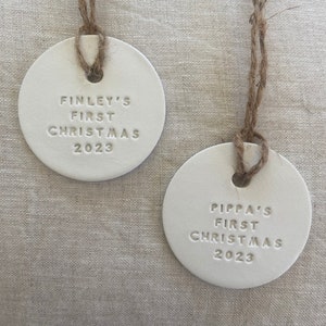 Personalised Baby's First Christmas Ornament and Gift Tag- Handmade Clay Decoration