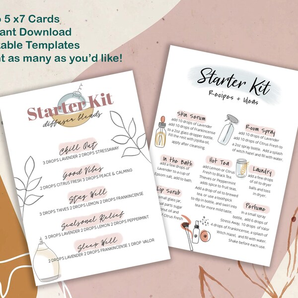 Starter Kit Recipes Card, PSK Cards, Starter Kit Diffuser Blends, Instant Download, Printable Editable Template