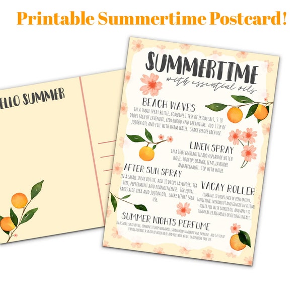 Summer Postcard for Essential Oils, Spring Diffuser Blends, Summer Printable Postcard, Essential Oil Member Resources 5x7 Printable