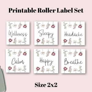 Printable Roller Label Set, Floral Roller Labels, Essential Oil Roller Blends, Digital Download 2x2, 10ml Roller