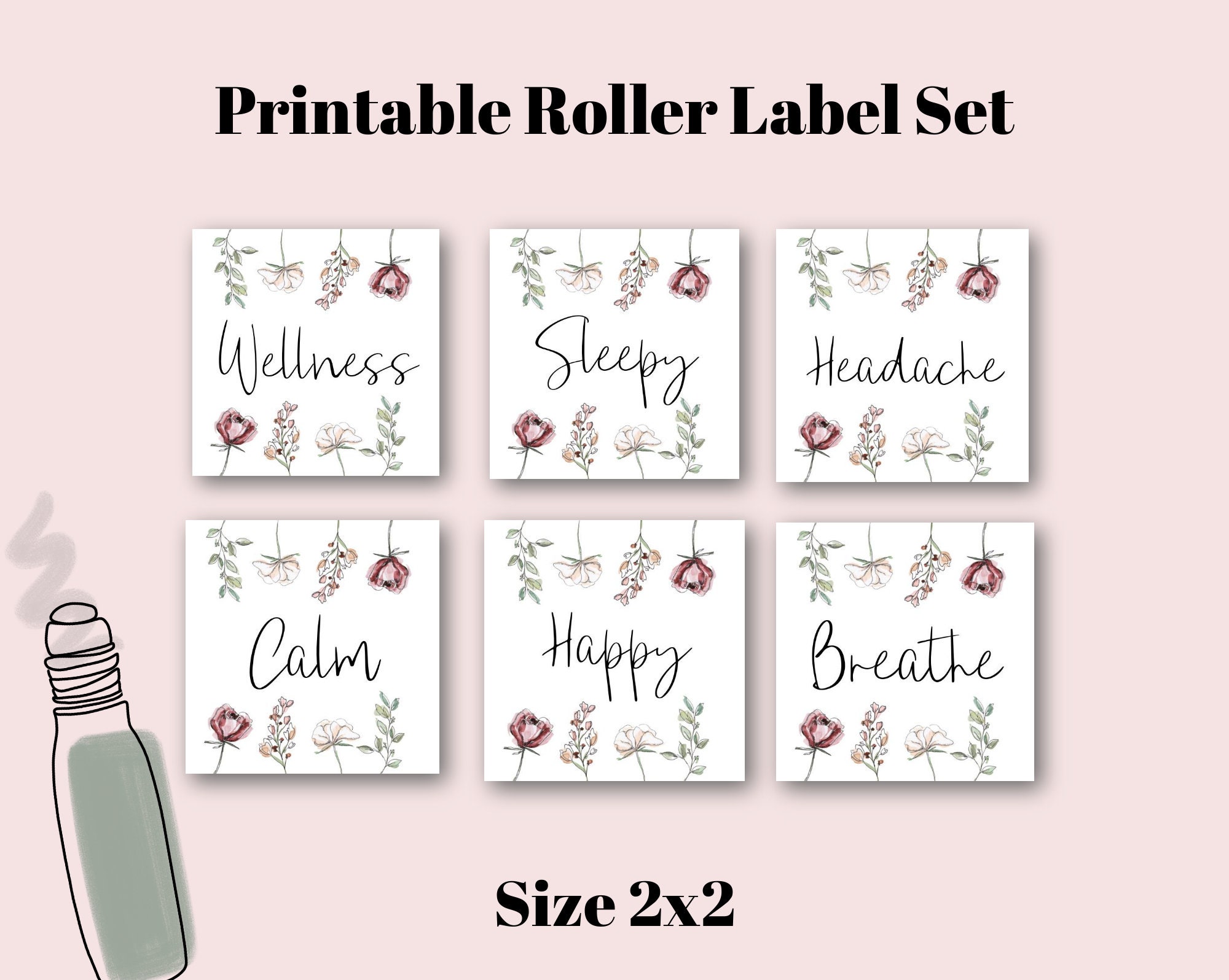 Printable Roller Label Set Floral Roller Labels Essential Etsy Australia