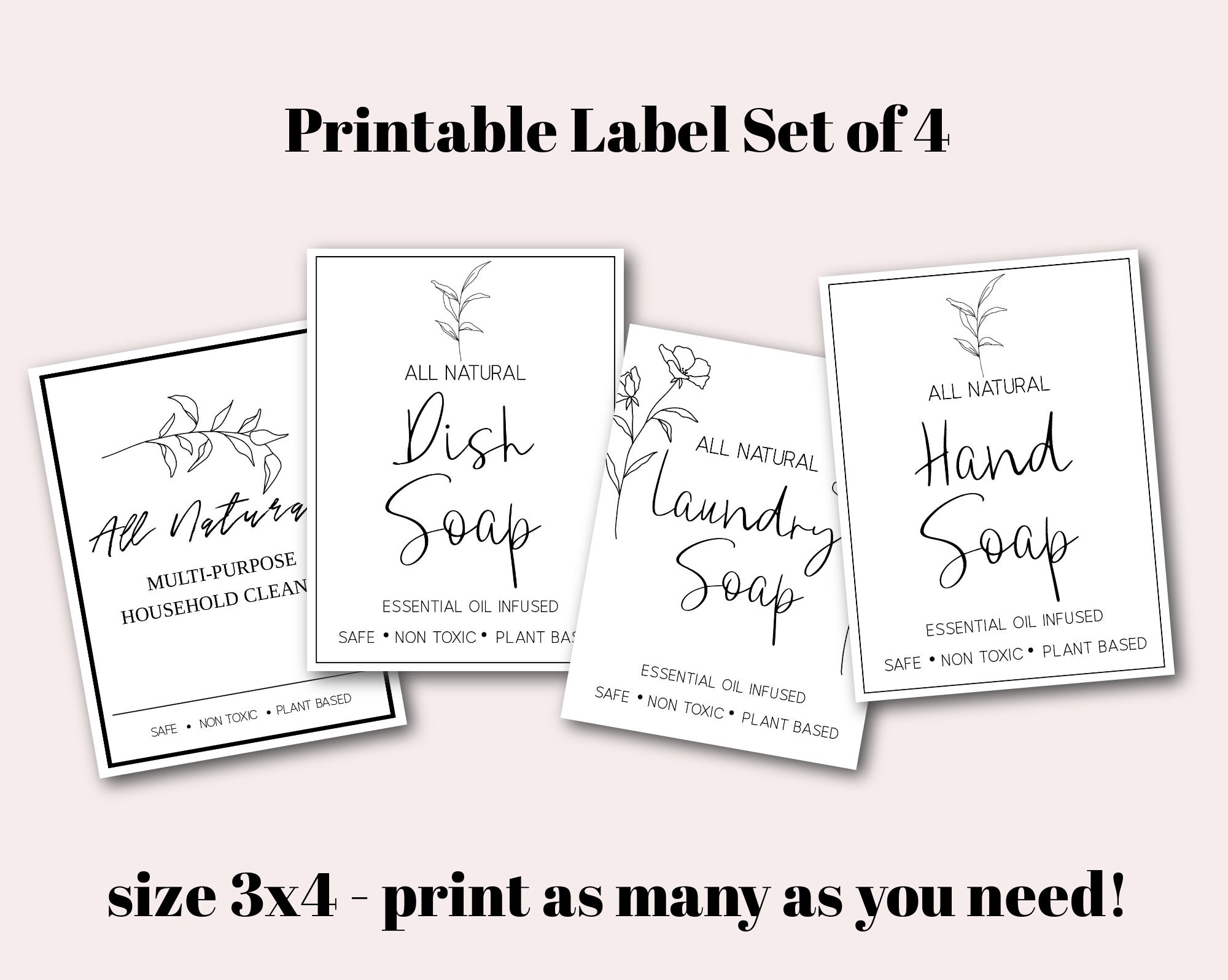 Printable Label Set, Multi Purpose Cleaner, Hand Soap, Dish Soap