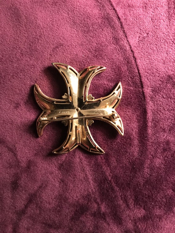 Vintage Crown Trifari Cross Brooch - image 2