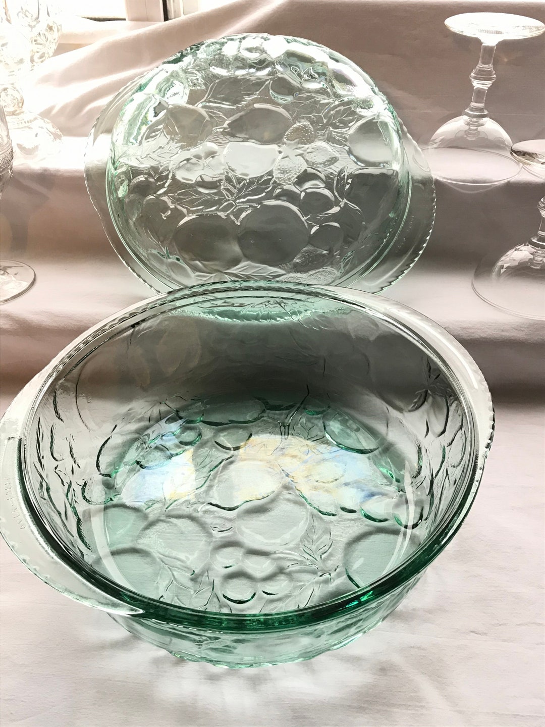 VINTAGE Libbey Casserole Orchard Fruit GREEN Oven Proof Glass Etsy