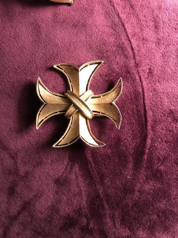 Vintage Crown Trifari Cross Brooch - image 1