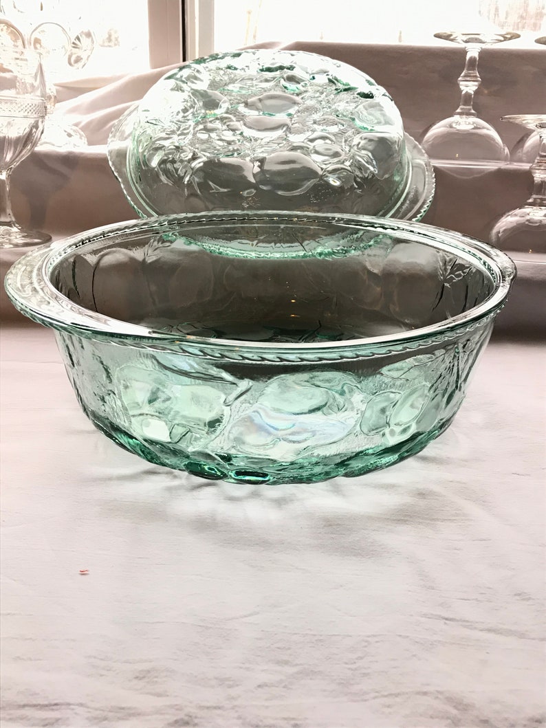 VINTAGE Libbey Casserole Orchard Fruit GREEN Oven Proof Glass Etsy