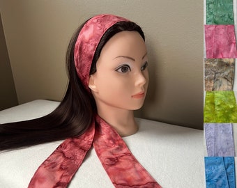 Fabric Long Tail Headband - Multiple Colours - Batik Design - Self Tie Head Scarf