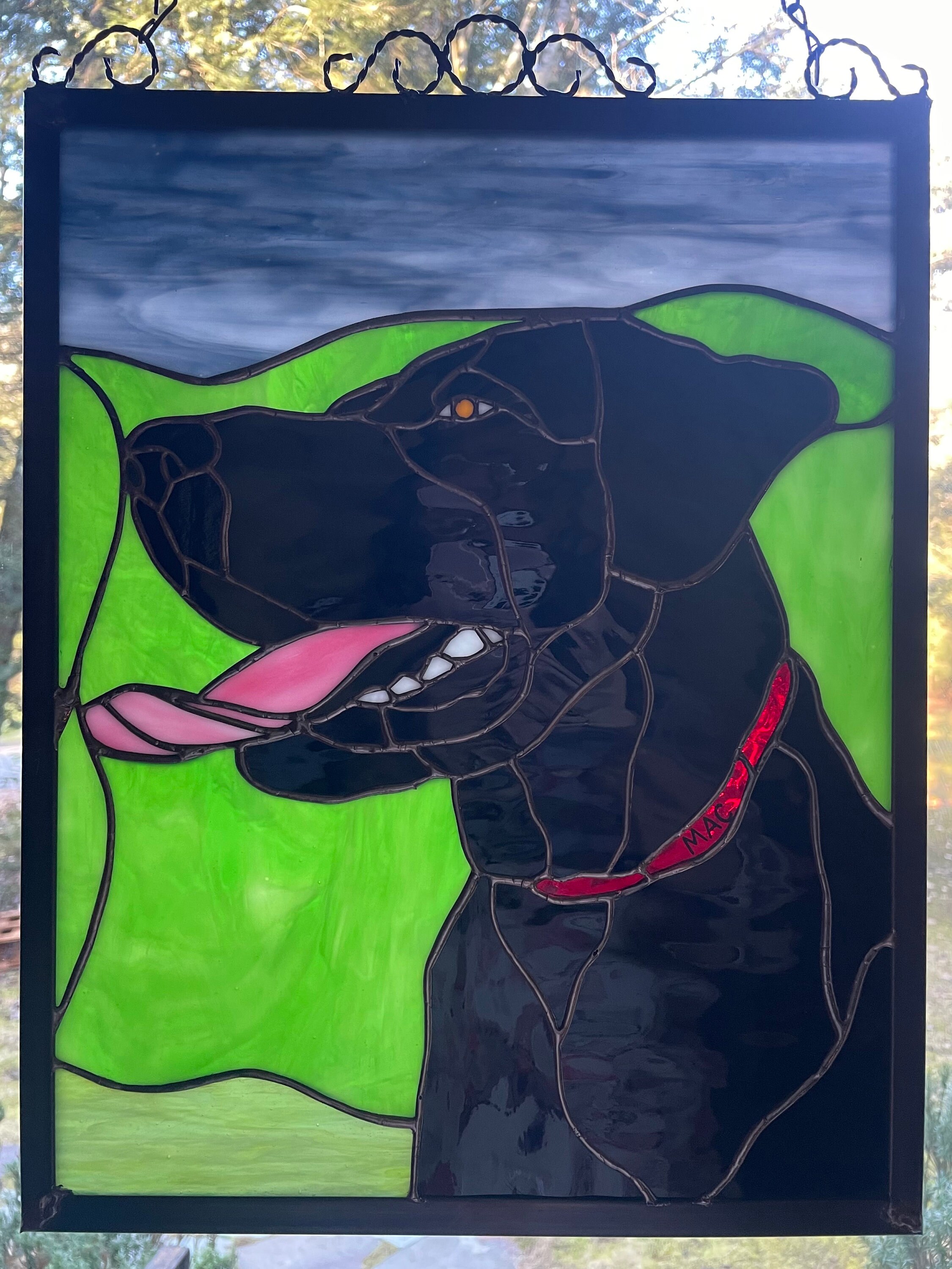 Black lab stained glass