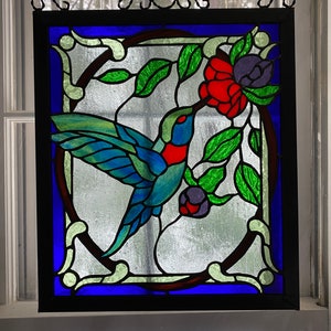 hummingbird stained glass panel