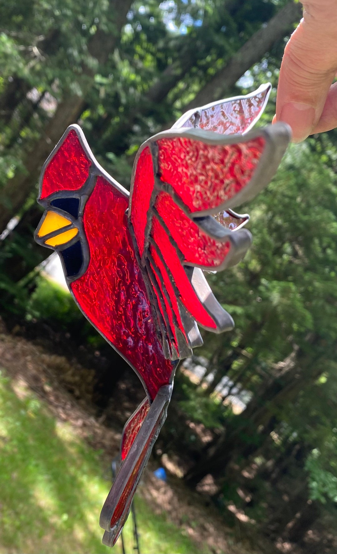 Cardinal Stained Glass Garden Spinner. Etsy