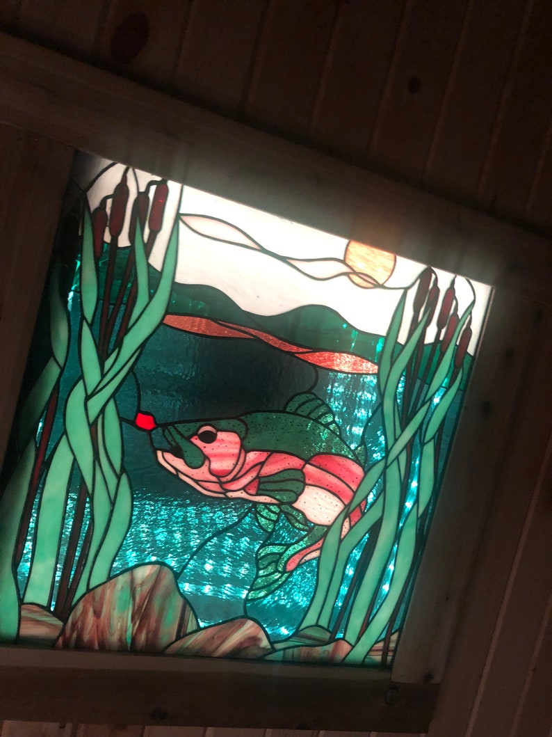 Trout With Cattails, Handmade Stained Glass. 24” Sq - Etsy