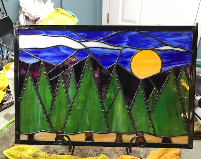 Mountains and Pine Trees Stained Glass Etsy