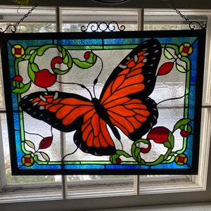 Monarch butterfly stained glass panel