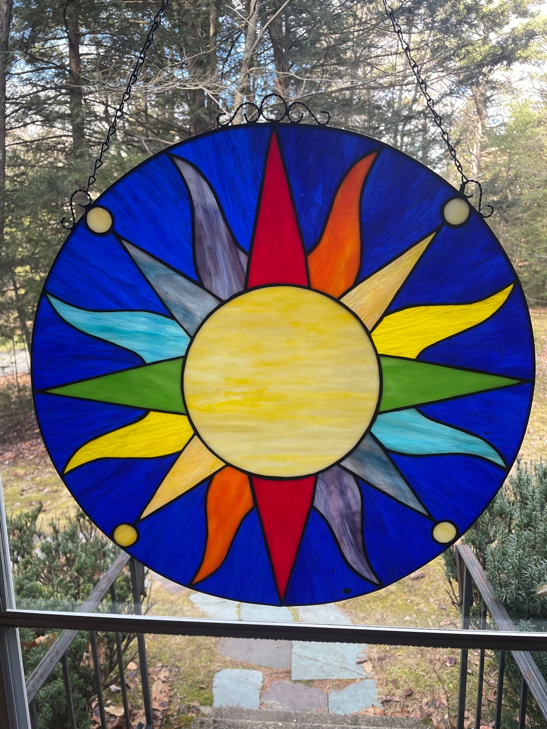 Sunburst Stained Glass in Rainbow Colors Etsy