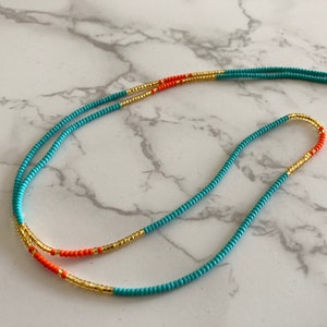 Jewel Waist Beads, Dainty, Waist Beads, Turquoise, Orange Waist Beads - Gold Waist Beads - Tie on