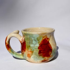 Handmade 12 oz Mug | Ceramic Coffee Mug | Wheel Thrown Stoneware Pottery Mug | Rust Green & Cream Glaze