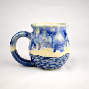 Handmade Ceramic Ocean-Inspired Mug – Hand-Carved Pottery Coffee Cup, Unique Coastal Pottery