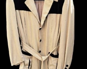 1950s Eton Hall cream color atomic fleck belted jacket