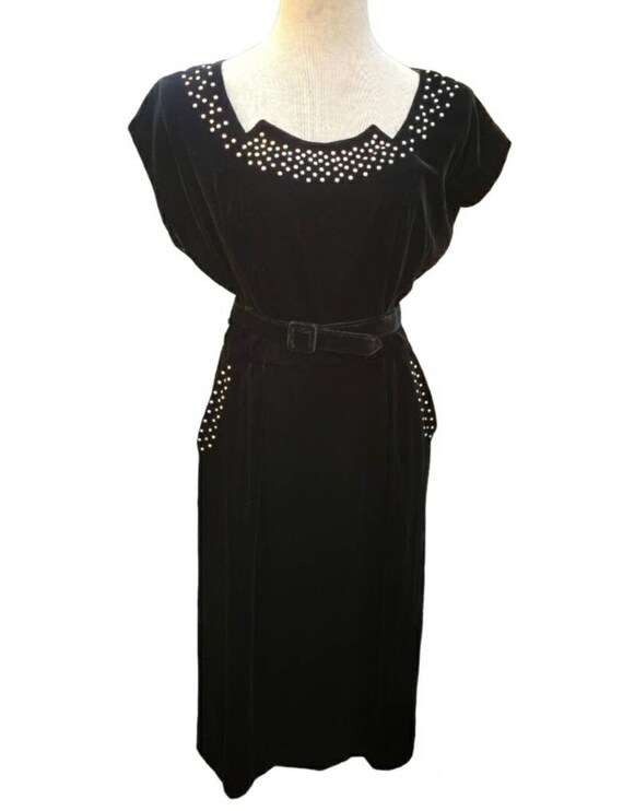 1950s black velvet studed dress Gem