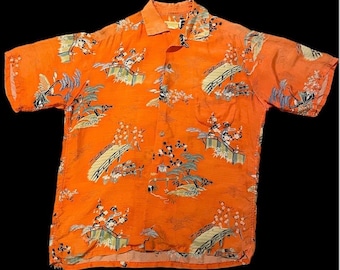 1950s Orange Hawaiian rayon shirt