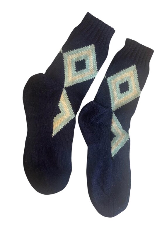 1940s~1950s Socks Wool Argyle Blue & White Argyle
