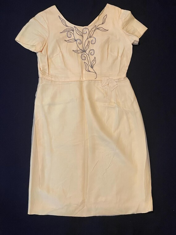 1950s Yellow Linen Dress with DARLING Decoration