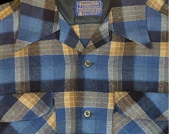 Camisa vintage Pendleton Board com botões, xadrez de lã, tamanho M, dos anos 60