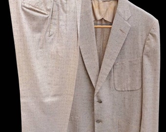 1950s beige suit with burgundy fleck & drop loop slacks