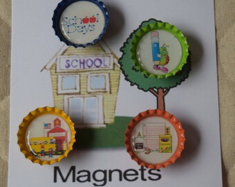 Bottle Cap Magnet, Bottle Cap Magnets, School, School Magnet, School Magnets, Magnet, Magnets, Refrigerator Magnets