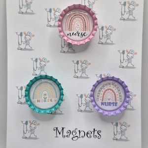 Nurse Magnets, Bottle Cap Nurse Magnets, Magnet, Magnets, Refrigerator Magnets