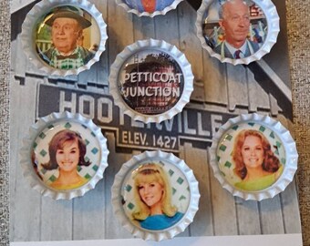 Petticoat Junction, Petticoat Junction Magnets, Bottle Cap Magnets, Refrigerator Magnets