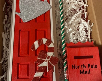 Elf on the shelf, elf props and accessories, mini red door and mailbox, letters to Santa, North Pole mail, Christmas miniature items