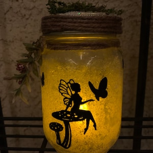 Fairy Jar, fairy mason glass jar, light up mason jar, fairy lantern wedding, baby shower, garden centerpiece glass jar decoration. image 1