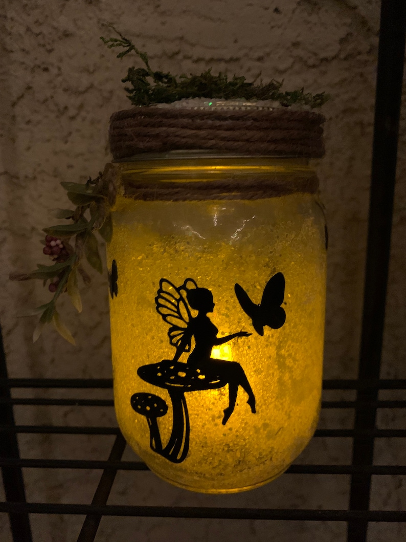 Fairy Jar, fairy mason glass jar, light up mason jar, fairy lantern wedding, baby shower, garden centerpiece glass jar decoration. image 1