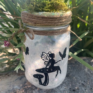 Fairy Jar, fairy mason glass jar, light up mason jar, fairy lantern wedding, baby shower, garden centerpiece glass jar decoration. image 3