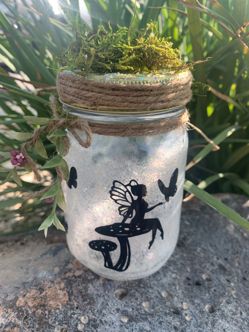 Fairy Jar, fairy mason glass jar, light up mason jar, fairy lantern wedding, baby shower, garden centerpiece glass jar decoration. image 3