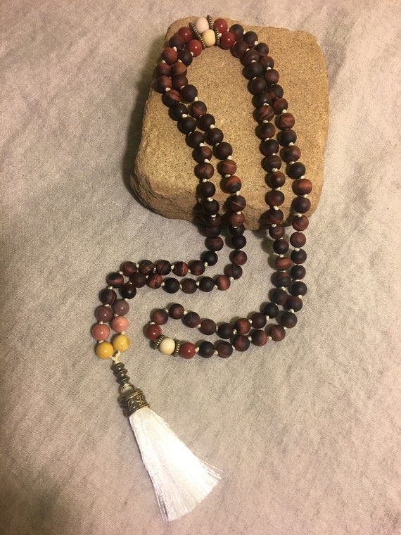 Hand knotted Matte Tigers Eye Mala Necklaces Hand knotted Matte Tigers Eye Mala Necklaces