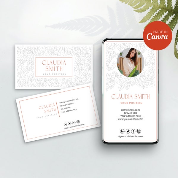 Printable and Digital Business Card Template, Instant Download, Editable Card, Canva Template