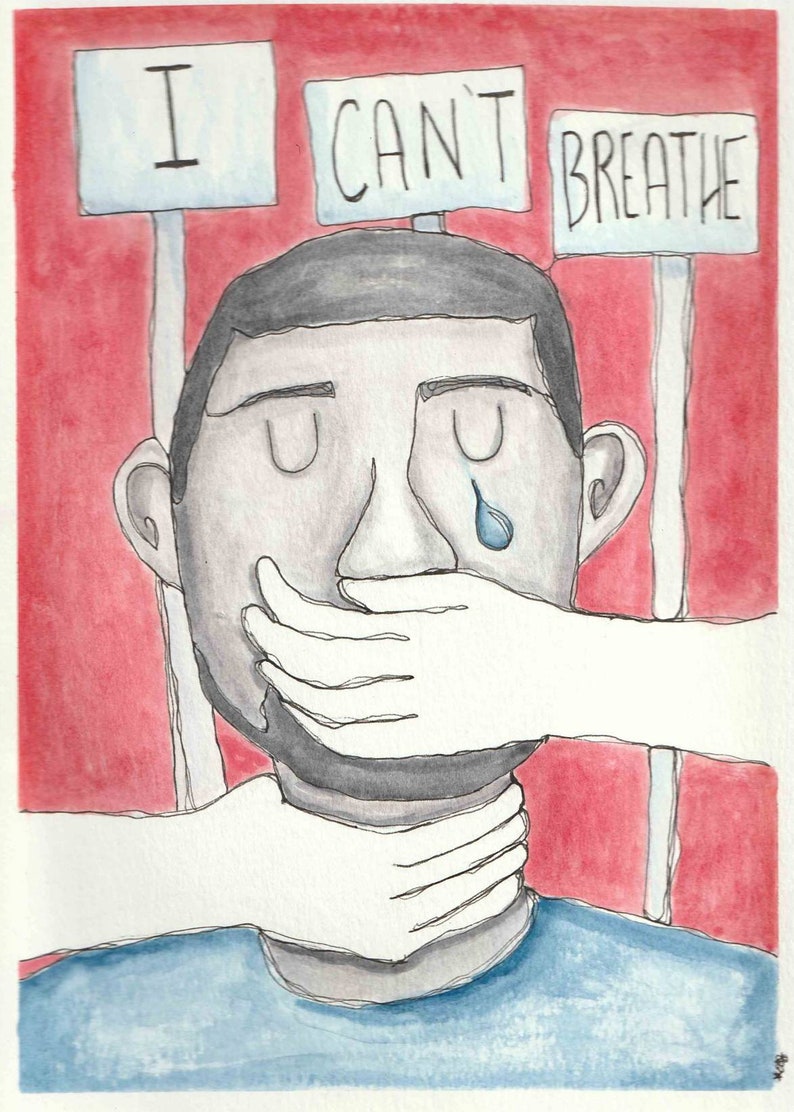 Fundraiser Strangled Original Watercolor Illustration Donation to Black Lives Matter Cause